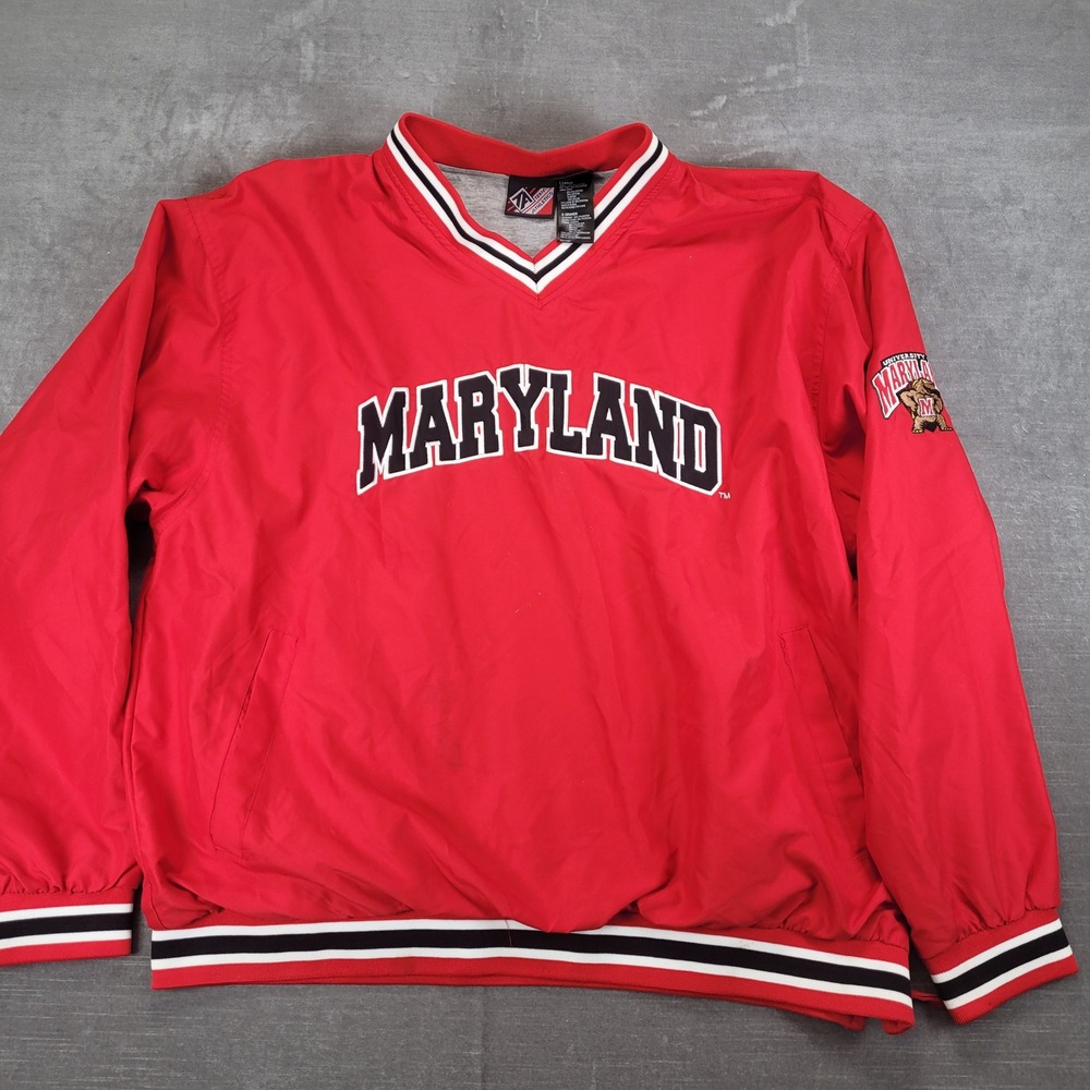 Team Athletics Y2K Maryland Terrapins‎ Mens Lg Red V-Neck Windbreaker Jacket
